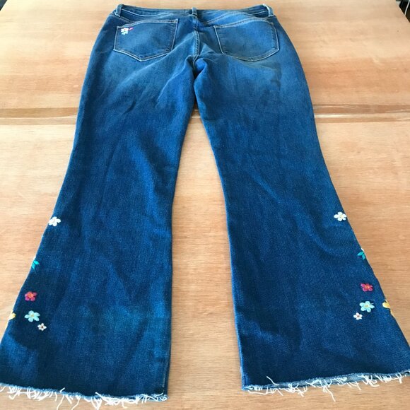 Driftwood Roxy Flare Jeans Women 30 Blue High Rise Raw Embroidered Floral Boho - Picture 2 of 14